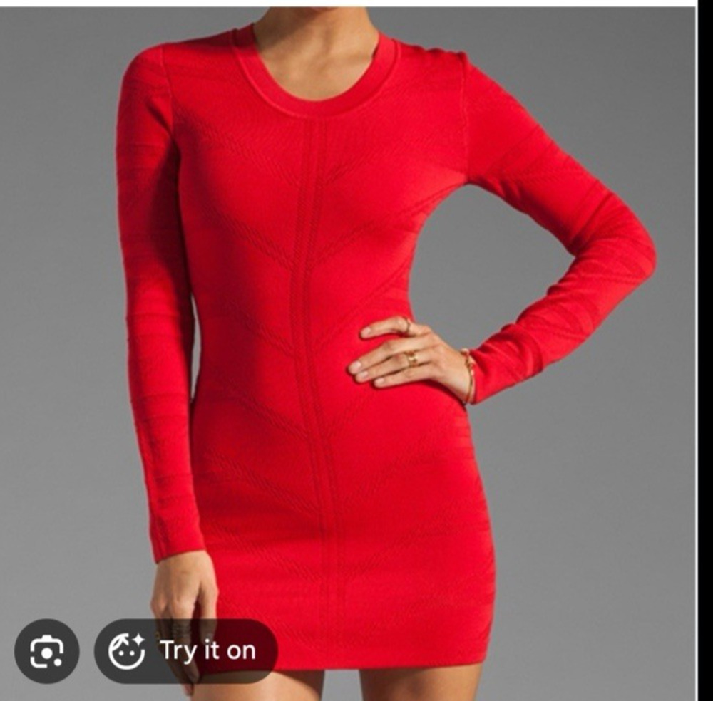 Torn by Ronny Kobo Dress Large Mini Bodycon Long Sleeve Red Stretch